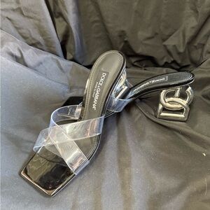 Dolce & Gabbana Black and Silver Heels with Chunky Heel